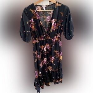 Isabel Maternity Black Pink Floral Asymmetrical V-Neck Maxi Dress